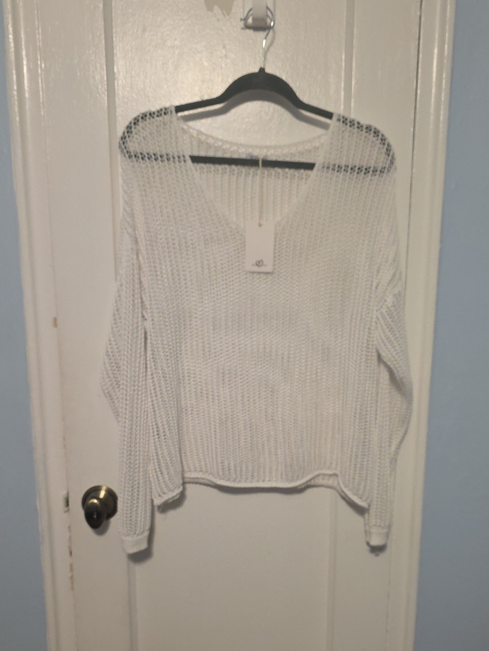 Lightweight White Open-Knit V-Neck Sweater